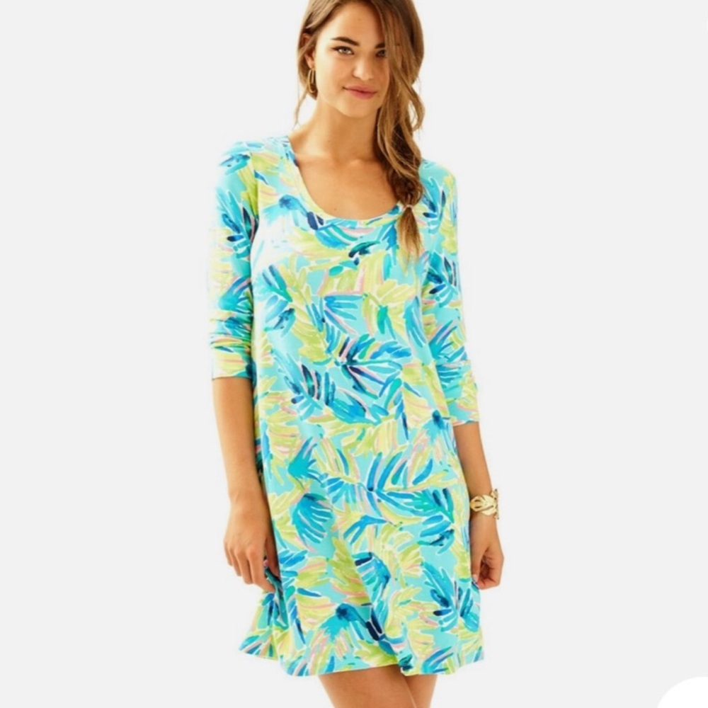 Lilly Pulitzer Aqua, Yellow & Blue Tropical Print Shift Dress - Picture 1 of 11